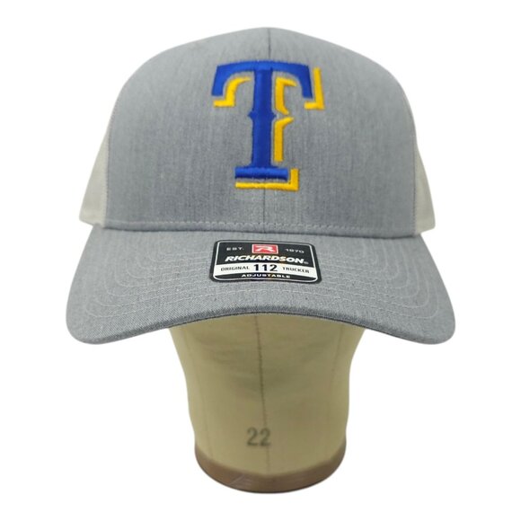 Blue Gold Embroidered T Logo Mesh Snapback Cap Trucker Baseball Hat Richardson - Picture 9 of 13